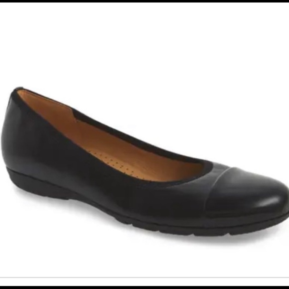 GABOR Black Flats. Ultra comfortable with slight heel, patent toe.